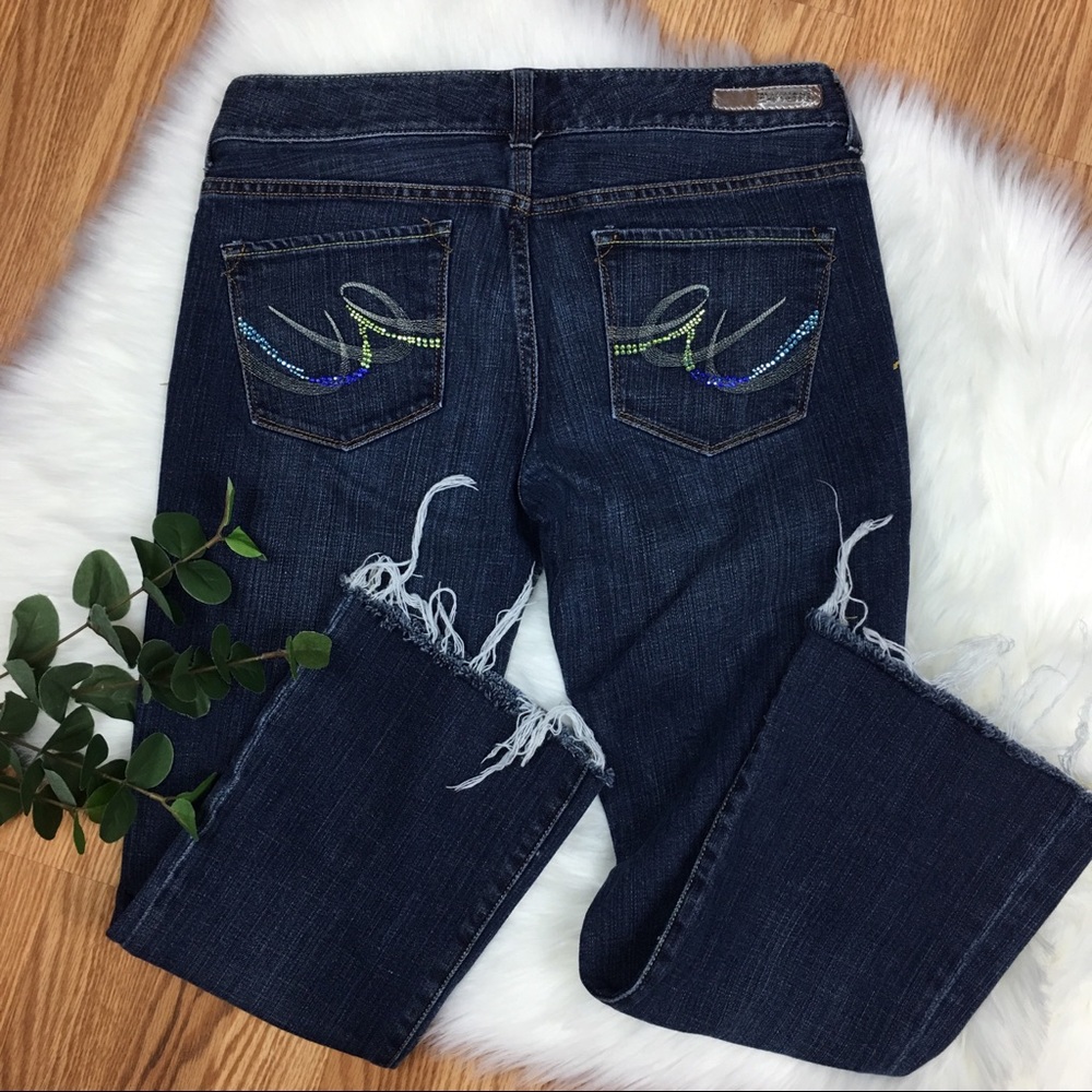 EXPRESS Stella Boot Cut Raw Hem Crop Jeans Sz 6 - Picture 6 of 8